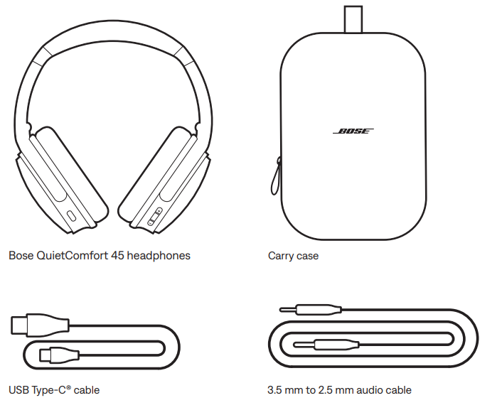 Bose QuietComfort 45 Headphones-WHAT’S IN THE BOX